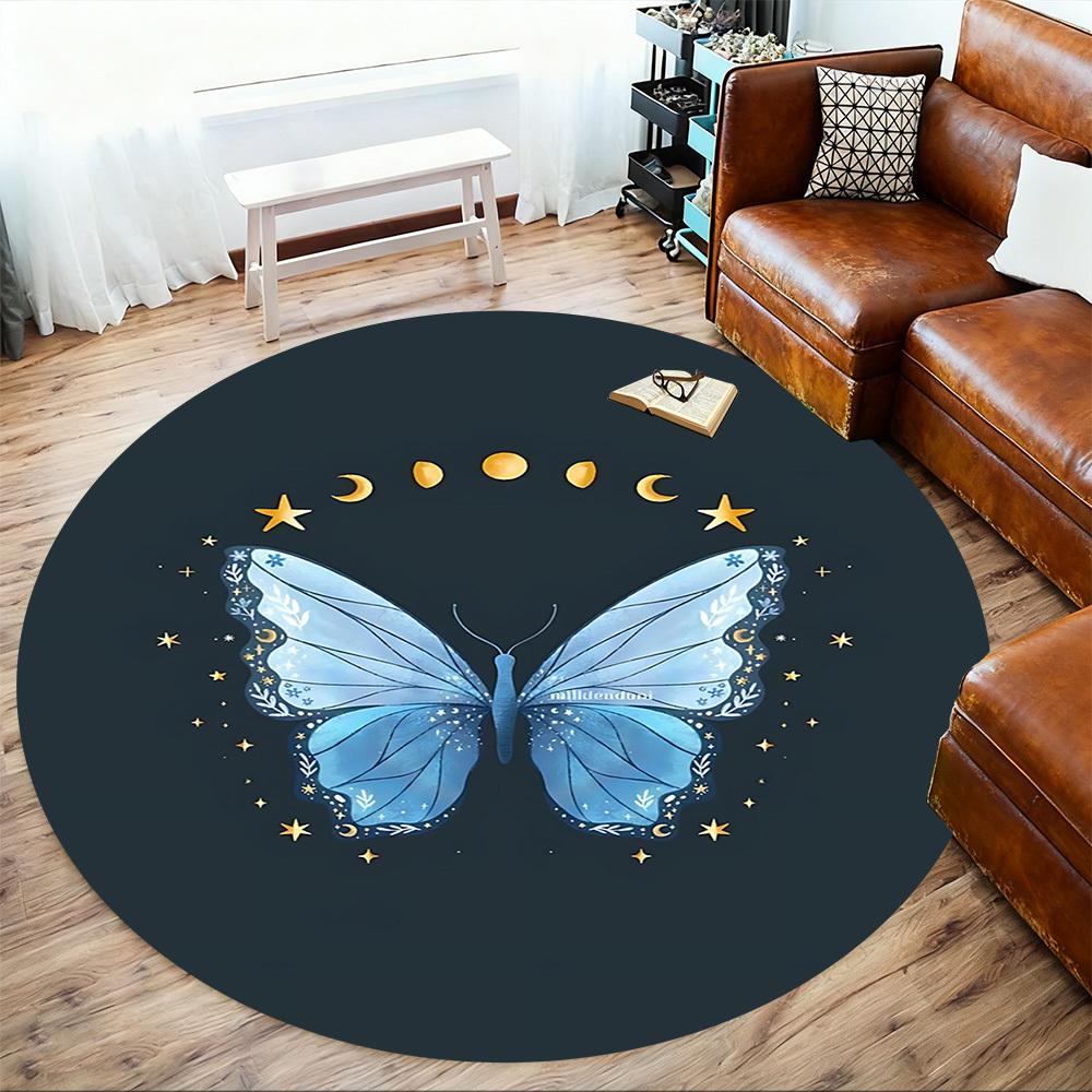 1pc Butterfly Moon Round Chair Mat Office Area Rug - Non-Slip, Floor Mat for Office, Bedroom, and Indoor Decor P127005