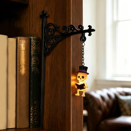 Reading Nook Accents Halloween Iron Library Lamp, Vintage Bookshelf Light with Ghost Pumpkin Bat Study Room Atmosphere Pendants, Nightlight,