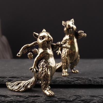 Vintage Brass Office Desk Decoration Ornament Anti-Squirrel Bronze Tea Pet Craft Solid Copper Statue Figurines Desk Decoration