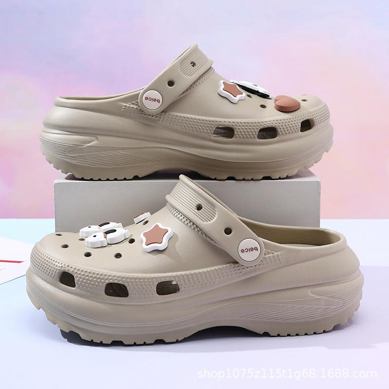 

Премиальные сенсорные туфли с отверстиями женские новые eva толстая подошва нескользящая уличная пляжная сумка на голову милые крутые тапочки 39-40 хаки