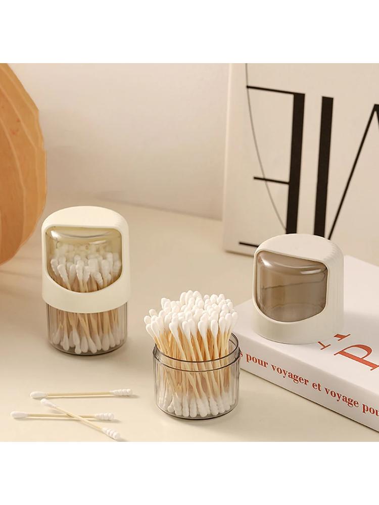 Transparent Cotton Swab Storage Box Rotating With Lid Dustproof Desktop Plastic Toothpick Organizer Jar