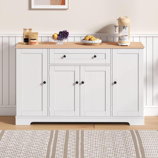 Patchwork Color Large Sideboard with 4 Doors And 1 Drawer, Modern Buffet Cabinet for Dining Room And Living Room