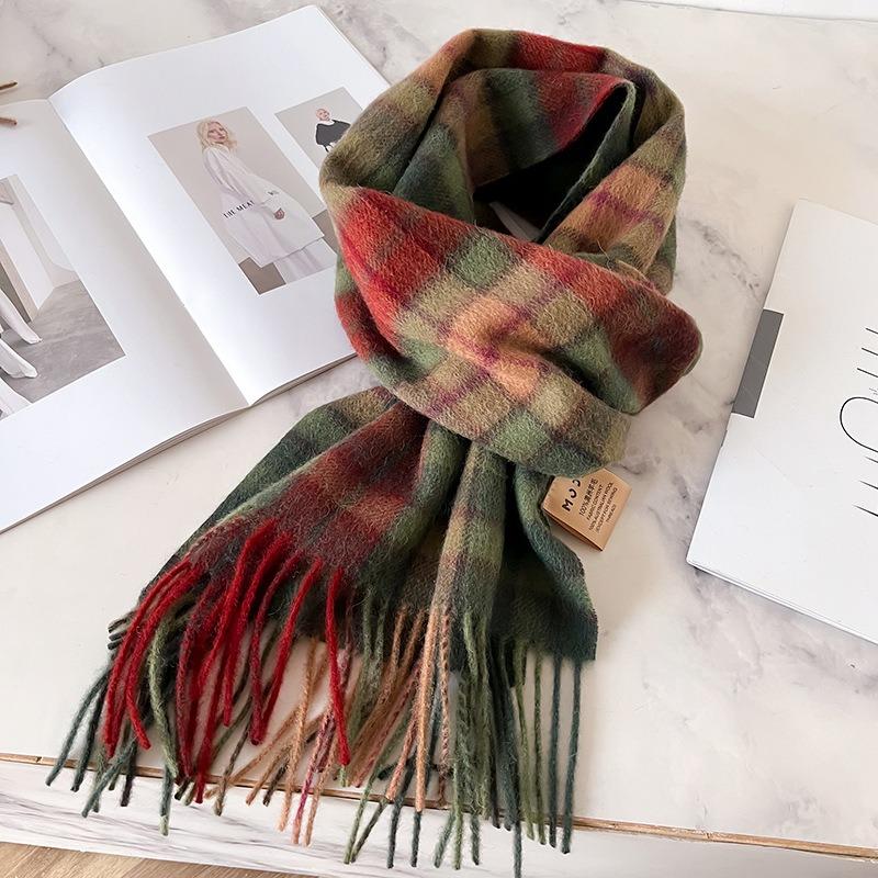 Selected pure wool plaid scarf classic unisex couple winter warm scarf
