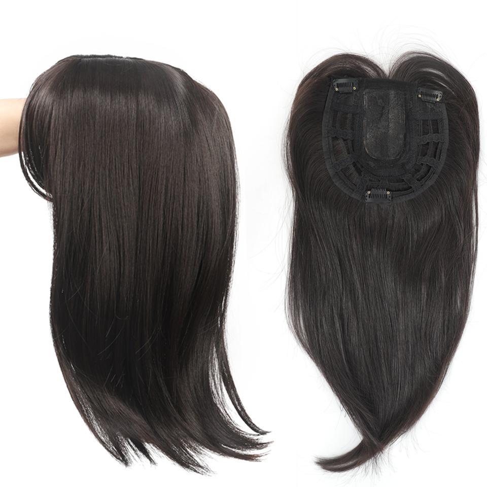 Natürliches synthetisches Kunsthaarteil, braun, schwarz, für Frauen, Topper mit Mittelteil, Pony, Clip-in-Haarverlängerungen für Frauen