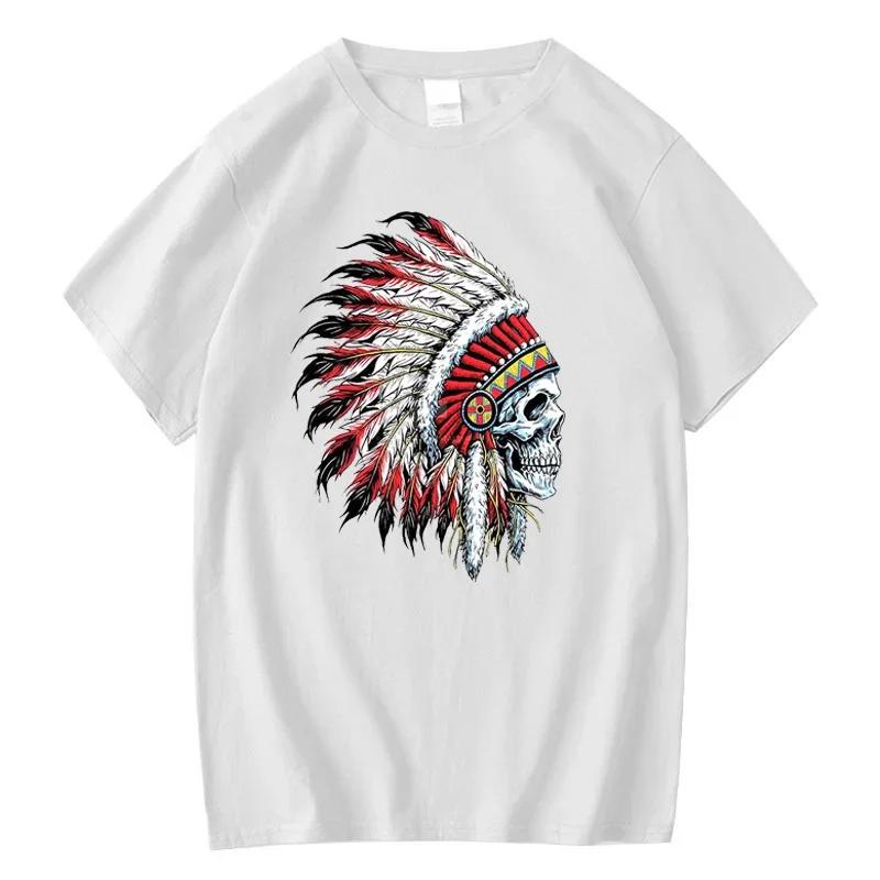 Mens Tshirt 100 Cotton Casual Funny Indian Skull Print Loose Oneck Cool Summer T Shirt for Men Short Sleeve Tshirt Male