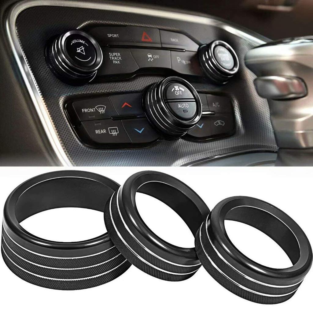 3 Pcs/set Decor  Trim  Rings  Set Air Conditioning Audio Knob Aluminum Alloy Decorative Ring For 15-20 Challenger