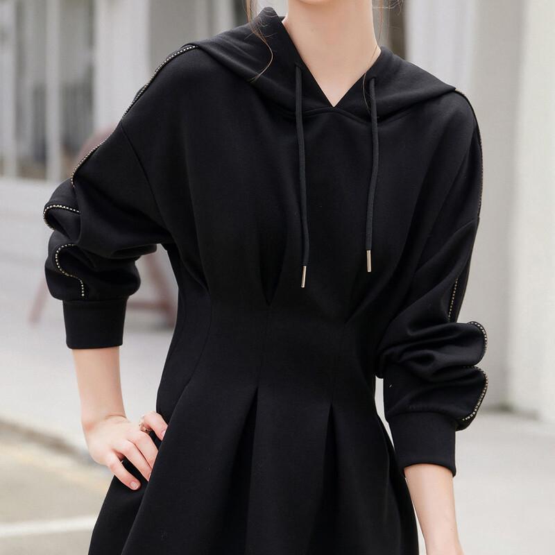 Bailuyu Rhinestone Hooded Sweatshirt Dress