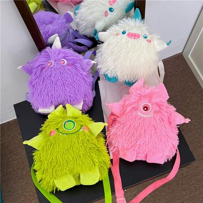 Girly Heart Cartoon Monster Plush Shoulder Diagonal Bag, Cute Single-eye Mobile Phone Bag Women's Bag