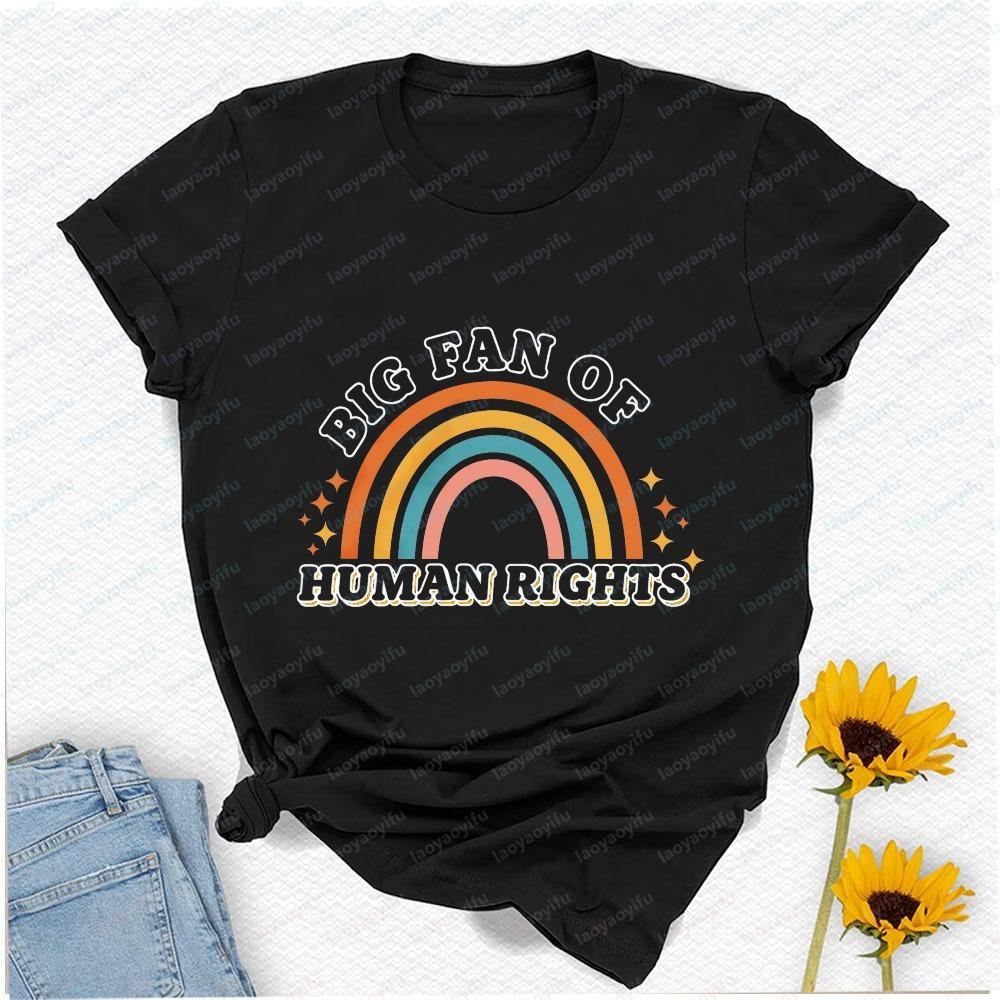 Big Fan of Human Rights T-Shirt Unisex Black Retro Rainbow Graphic Tee Perfect for Equality Advocates Social Justice Kindness