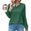 Women's Fashion Casual Solid Color Pleated Comfortable Round Neck Loose Long Sleeve T-shirt Top