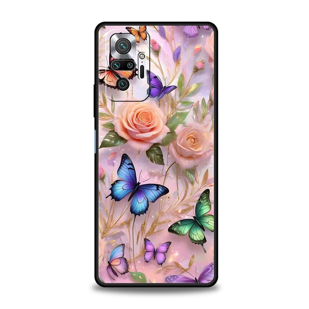 Butterfly Design Phone Case Cover for Redmi 14C 10C Note 15 14 13 12 10 11 K40 Pro Plus 5G Shockproof Soft TPU Shell Fundas Bag