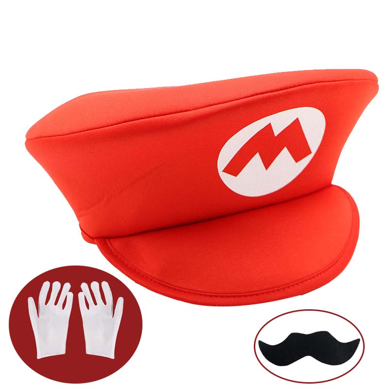 

Red Green Super Bros Hats Set Mary Luigy Caps Mustaches Gloves for Halloween Christams Cosplay Costumes Matching Accessories