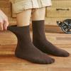 5/10 Pairs Winter Thickened Warm Fleece Socks for Men Solid Colour Versatile Mid Calf Imitation Wool Business Socks Home Elderly Socks Comfortable