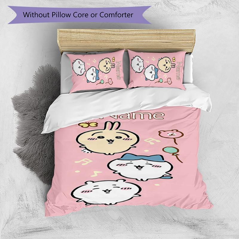 3pcs Custom Name Chiikawa Bedding Set Duvet Cover Closure Includes 1 Duvet Cover & 2 Pillowcases for All Seasons Bedroom Decor