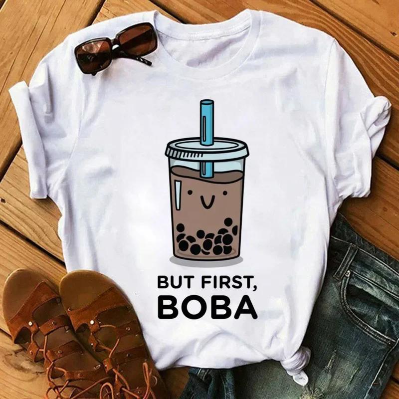 

Kawaii Cartoon Milk Tea Printed T-shirt Women Fashion T-shirt Casual Tops 90s Girls Ladies Short Sleeve Cute Pattern T-shirt Y2K S