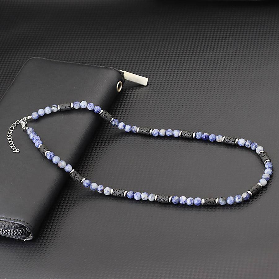 

Stylish Men Necklace 20 Inches Short Collar Stainless Steel Buckle Natural Lava Howlite Onyx Healing Neck Accessories Jewelry