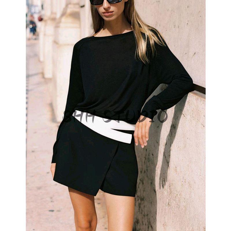 Autumn New Women clothes Simple Style Hidden Hook Buckle High Waist Contrast Color Waist Double Placket Culottes 1165223