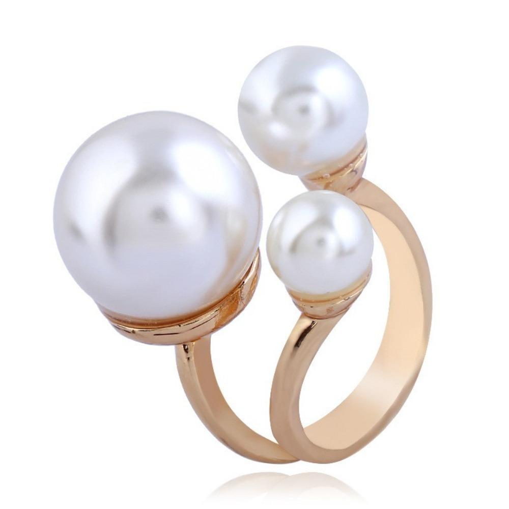 Gold Color Pearl Ring Geometric Beach Party Ring Gifts Fashion Pearl Bead Rings  Girl