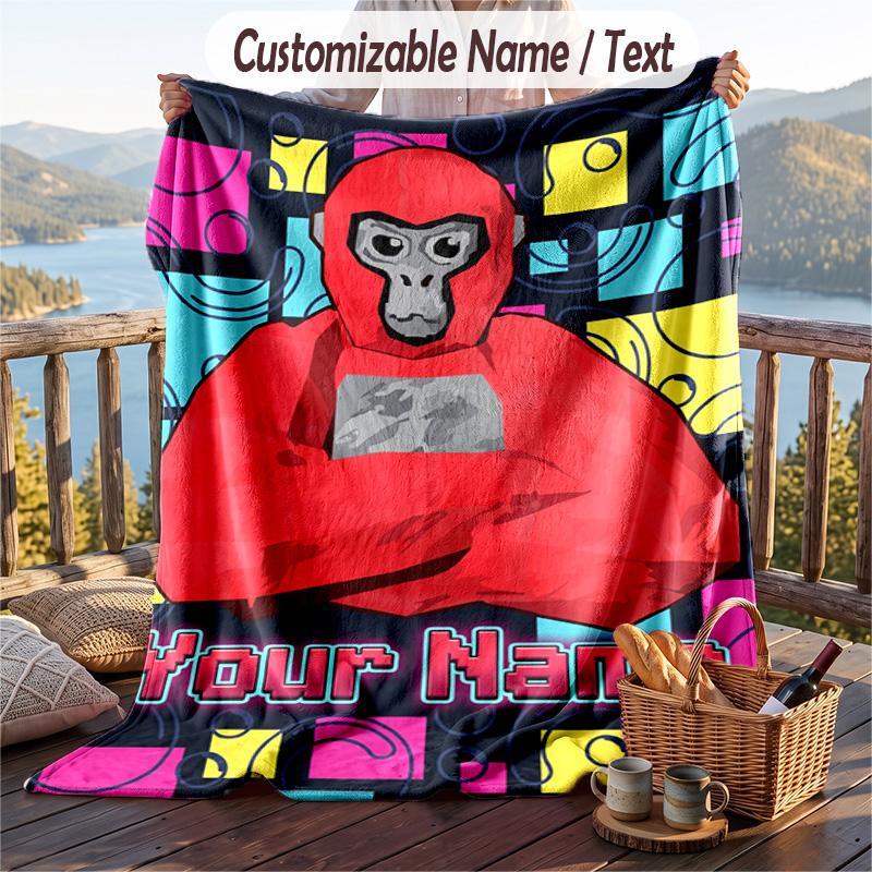 Gorilla Tag cartoon Flannel Blanket, Personalized Custom Name Text, Soft Warm Plush Throw Blanket For Gift