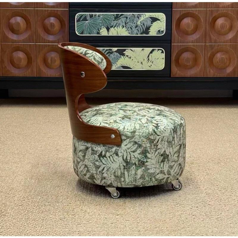 Mid-Century Modern Solid Wood Swivel Chair - Ergonomic Sculptural Back Rotating Stool  Vintage Single Seater Accent Chair
