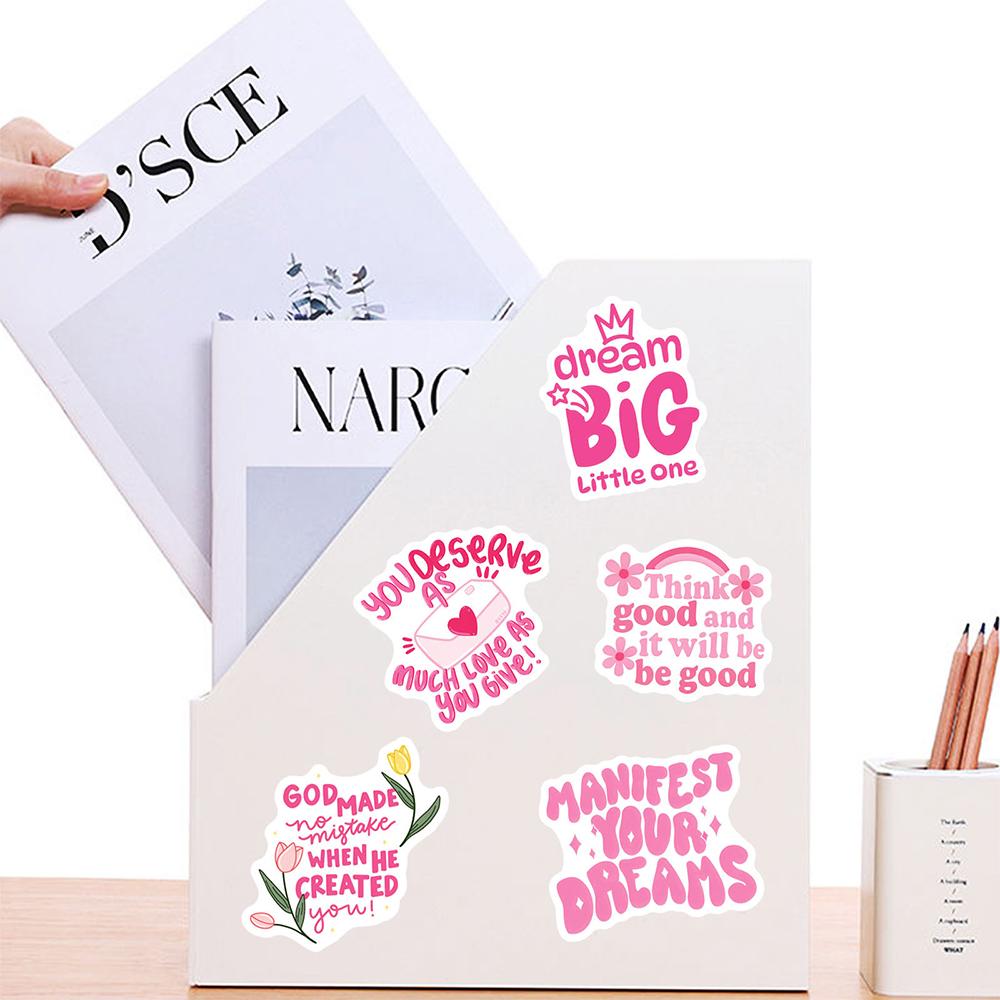 10/30/50pcs Inspirational Text Aesthetic Sticker Pink Motivational English Words Decals Waterproof DIY Laptop Diary Stationery