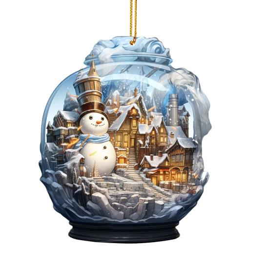 Christmas Snowman Hanging Decoration 2D Flat Snow Scene Sphere Ornament Festive Snowman Decoration for Christmas Tree Mantel Party Decor
