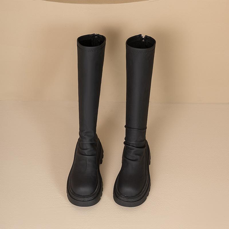 Spice Girl Boots Women's Autumn and Winter Muffin Thick-soled Elastic Skinny Boots Small People Grow Tall and Skinny Tall Knight Boots Women's Tide