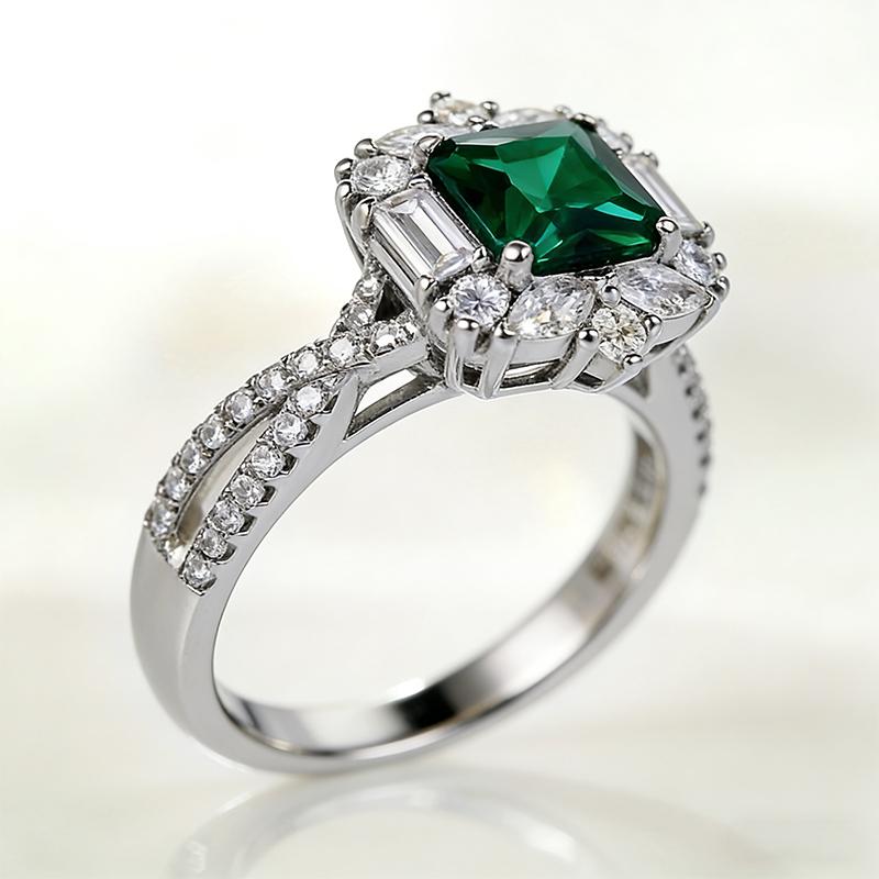Luxury Grandmother Set Green Princess Square Zircon Wedding Ring, European and American Fashion Women s Style Versatile Ring 6 зелёный