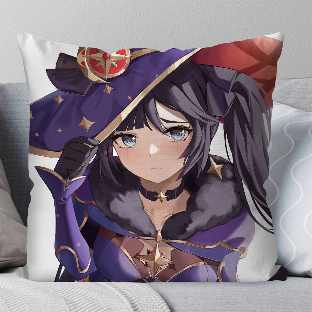 Mona Anime Game Genshin Impact Pillow Case Fashion Square Pillowcase Bedroom Sofa Room Ins Decoration Leisure