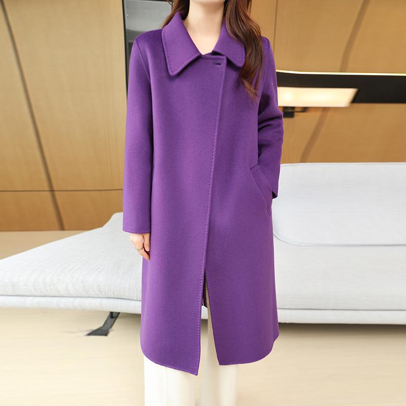 

Женское двустороннее шерстяное пальто: Очень длинный приталенный крой с лацканом для осенне-зимней моды XL (suitable for 68-78 kg)