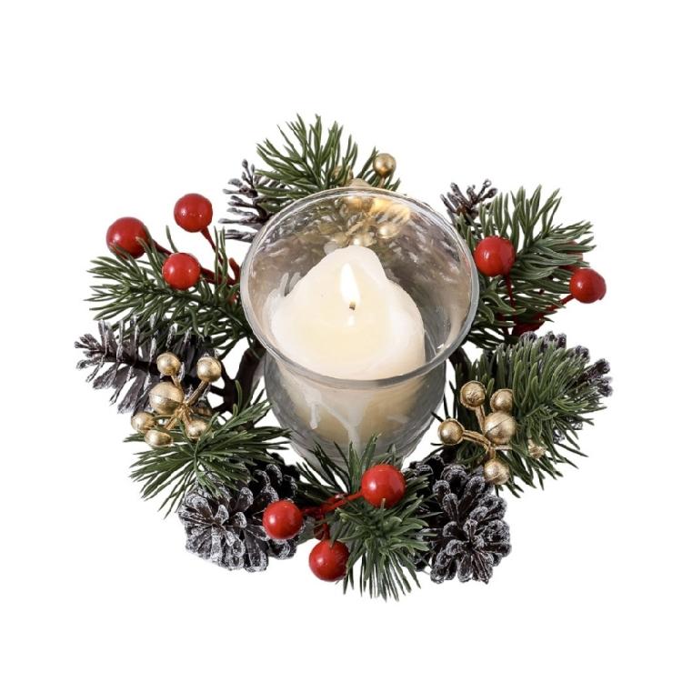 Christmas Candle Rings Wreath Wine Bottle Wreath Decoration for Christmas Front Door Window Chair Wall Decoration