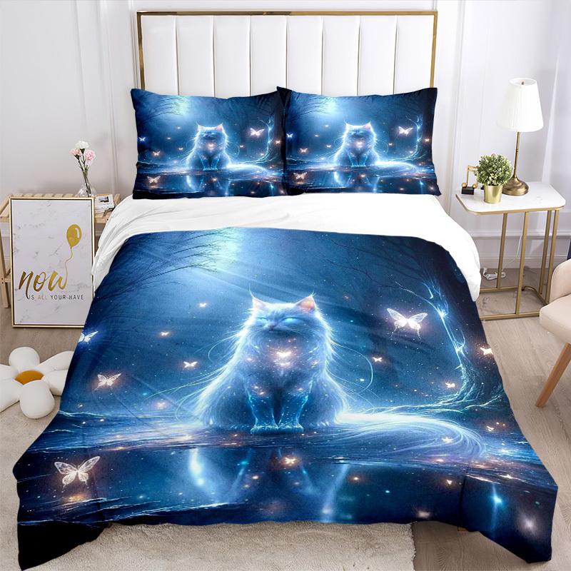 3pcs Anime Cat Fantasy Bedding Set - Includes One Quilt Cover and Two Pillowcases (No Core) - Home Decor, Festival Gift, Polyester Fabric, S