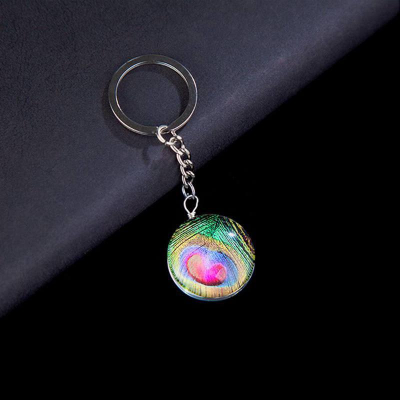 Colorful Peacock Feathers Purse Hanger with Keychain