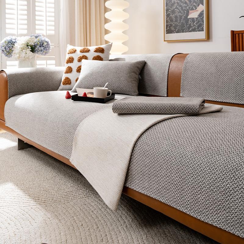 Solid Color New Cotton And Linen Sofa Cushion, Simple And High-End Sofa Cover, Universal Non-Slip Backrest Cover Cloth Towel For All Seasons