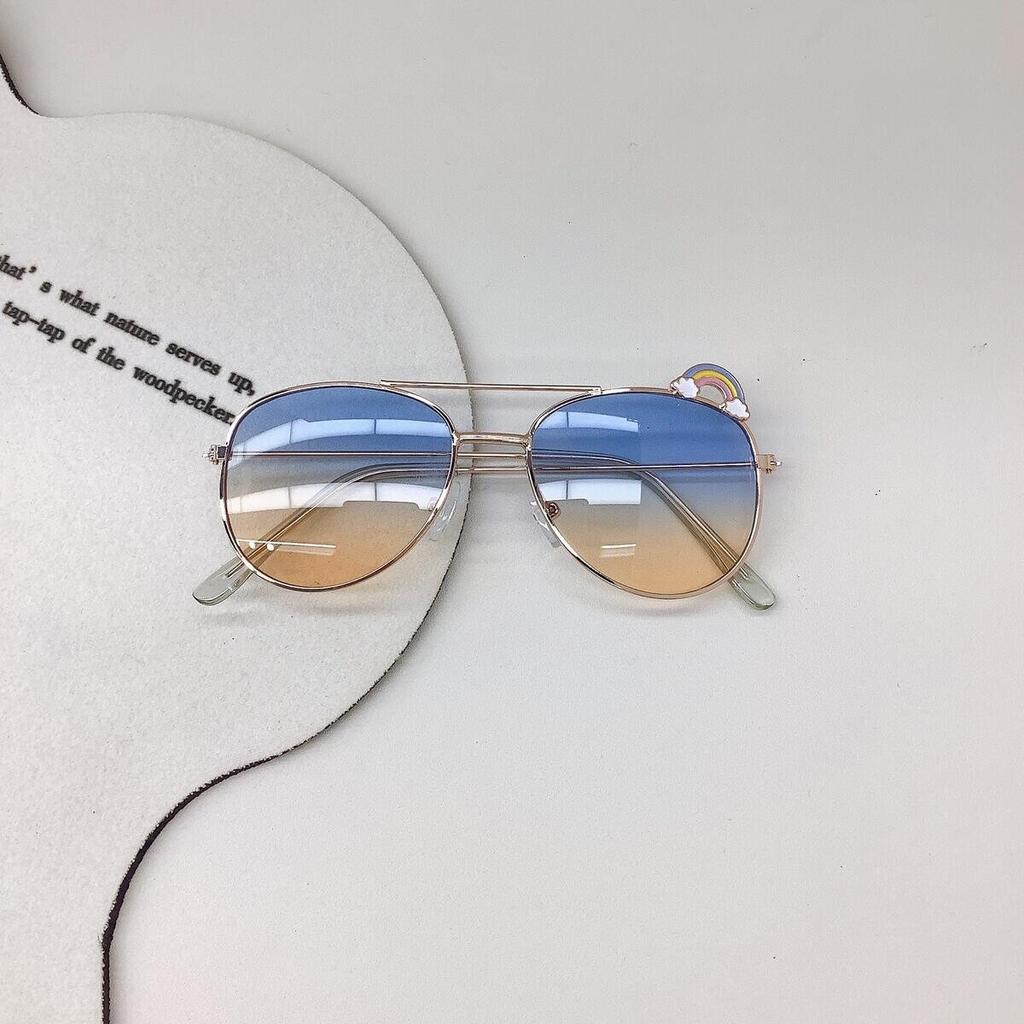 2025 Travel Sun Protection New Children's Personality Trendy Rainbow Cute Baby Sunglasses Retro Double Bridge Glasses