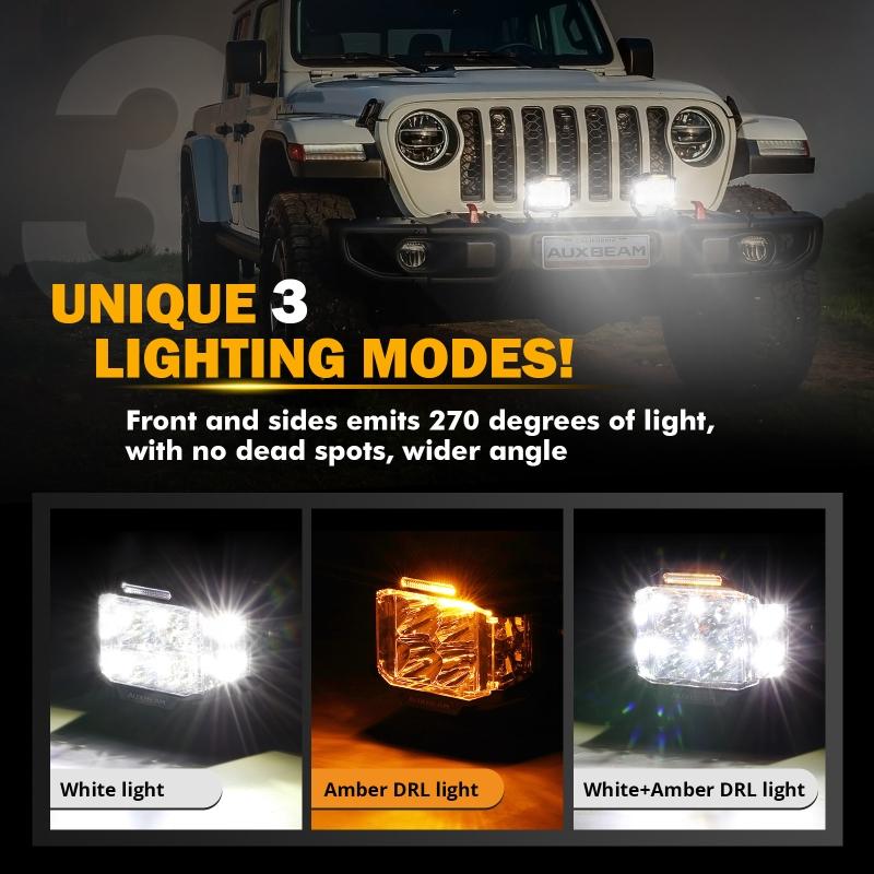 AUXBEAM 4 Inch 5 Inch LED Pod Lights Spot with DRL Work Light with Double-Side Shooter Lights for Truck Pickup ATV UTV SUV