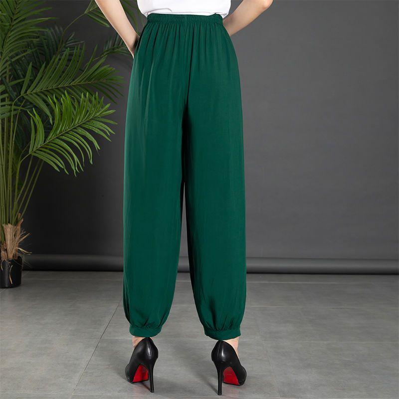 Women's Summer New High Waist Elastic Wide Leg Pants Fashionable Solid Pockets Soft Mosquito Proof Loose Versatile Lantern Pants