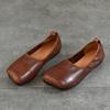 Johnature Retro Flache Schuhe mit weicher Sohle Eckige Spitze Echtes Leder Vielseitige Damen Slipper
