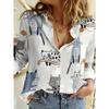 Women's Plus Size Casual Long Sleeve Shirt with Cute Cat Print, Button Collar Top - Machine Washable