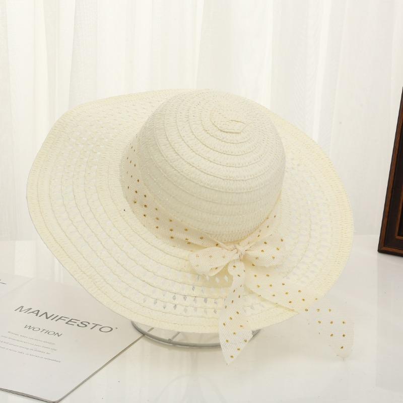 Summer Bow Sun Hat Female, Seaside Beach Vacation Sun Hat Outdoor Big Brim Sun Hat Sweet Straw Hat