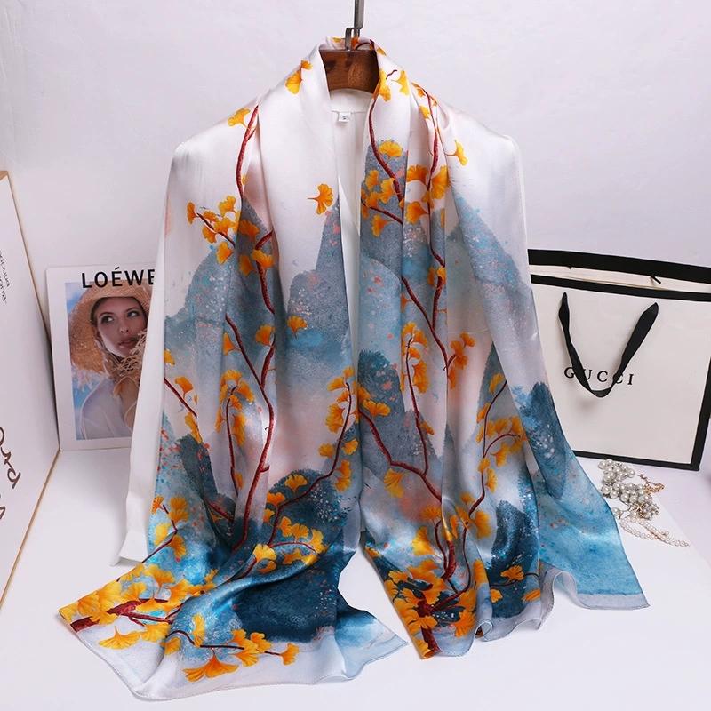 Chinese Ethnic Flower Style 100% Silk Scarves Shawls Long Silk Scarf 170*52Cm