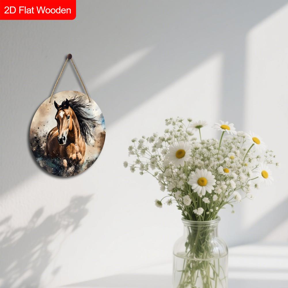 Unique Wooden Sign with Horse Pattern - Charming Round Sign for Front Door, Wall Hanging Decor - Ideal Gift for Friend & Family