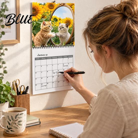 Decorative Wall Decor for Office Kittens 2027 Calendar Cute Baby Square Monthly Spiral Coated Paper Planning Calendar Binding 12 Month Hanging