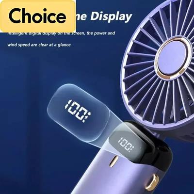 Mini ventilador de mano USB, ventiladores portátiles plegables para colgar en el cuello, ventilador recargable USB de 5 velocidades con soporte para teléfono y pantalla de visualización