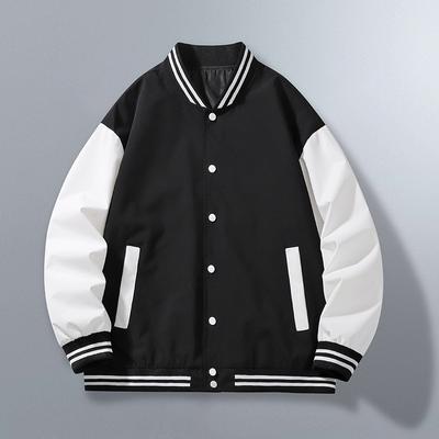 Spring and Autumn Jacket Baseball Uniform Splicing Solid Color Student Hong Kong Style Jacket Men's and Women's Loose Edition Jacket