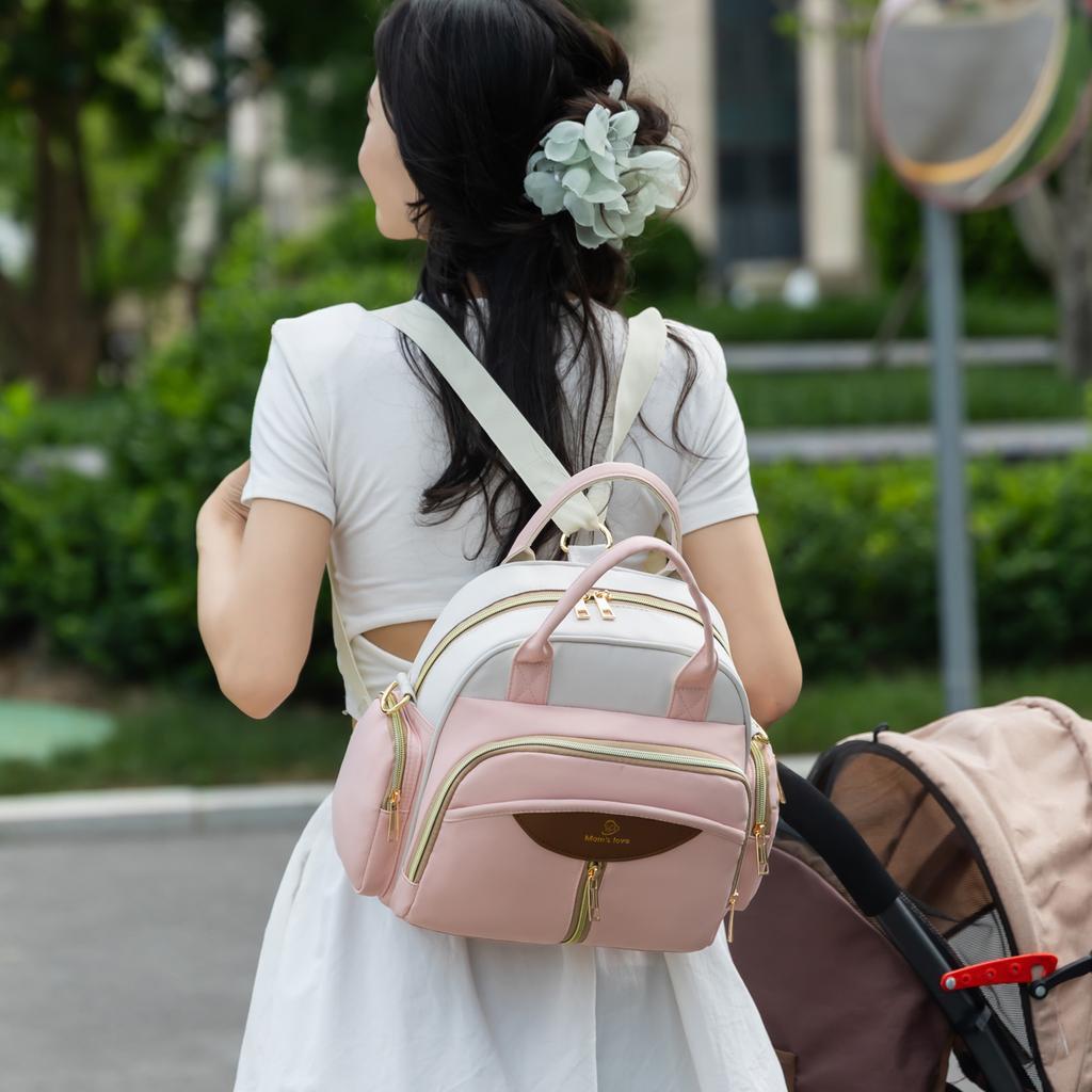 Oxford Mummy Tote Bag Multifunctional Backpack Baby Diaper Shoulder Bags Outdoor Baby Insulated Bottle Handbag Women'S Portable Stroller Backpack