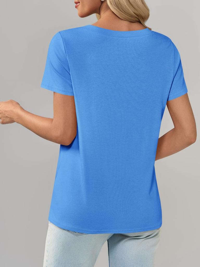 T-shirt da donna con scollo a V a maniche corte, vestibilità larga, top casual estivo