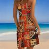 Women's Beach Dress Mini Dress  Retro Puzzle Print Casual Modern Dress Sleeveless Loose Fit Outdoor Daily Summer