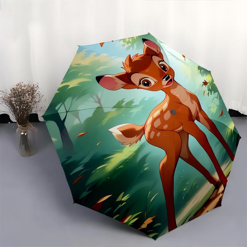 1pc Bambi,Forest Automatic Folding Umbrella: Compact 8-Bone Design Cartoon Outdoor Travel Companion, Business Umbrella, Christmas Valentine'