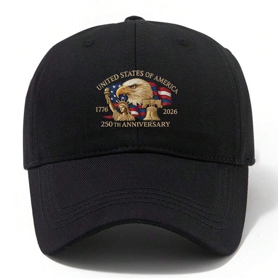 Unisex Polyester Baseball Cap With USA 250th Anniversary Eagle Print For Outdoor Travel Camping